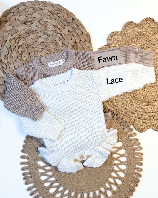 100% Cotton Knit Sweater Rompers with Frills