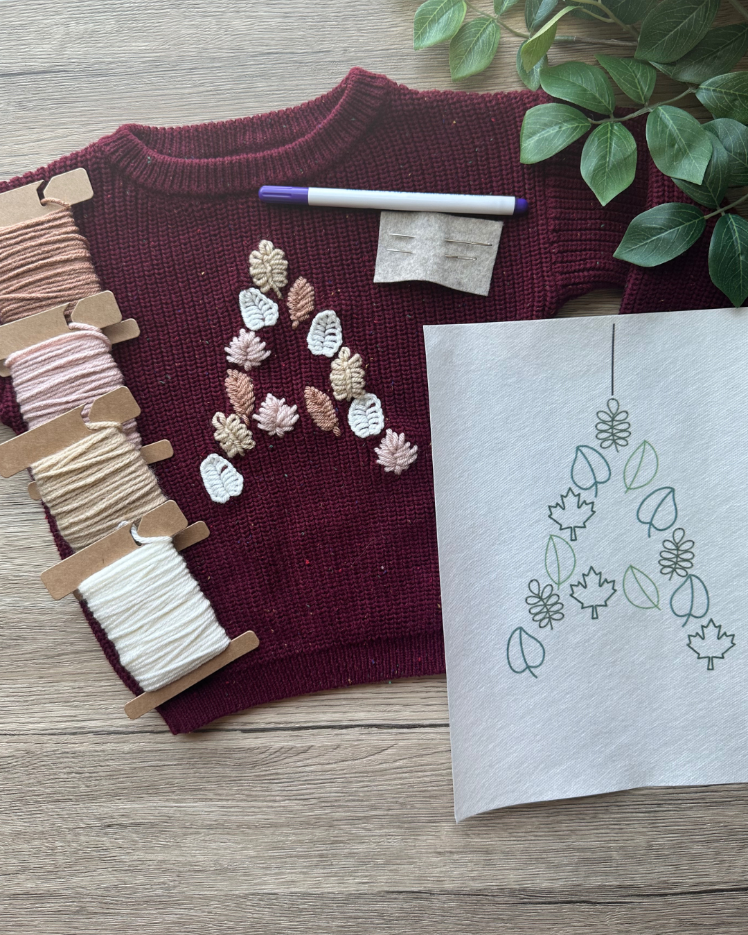 Leaf Letter Embroidery DIY Kit (A-Z) & (0-9)