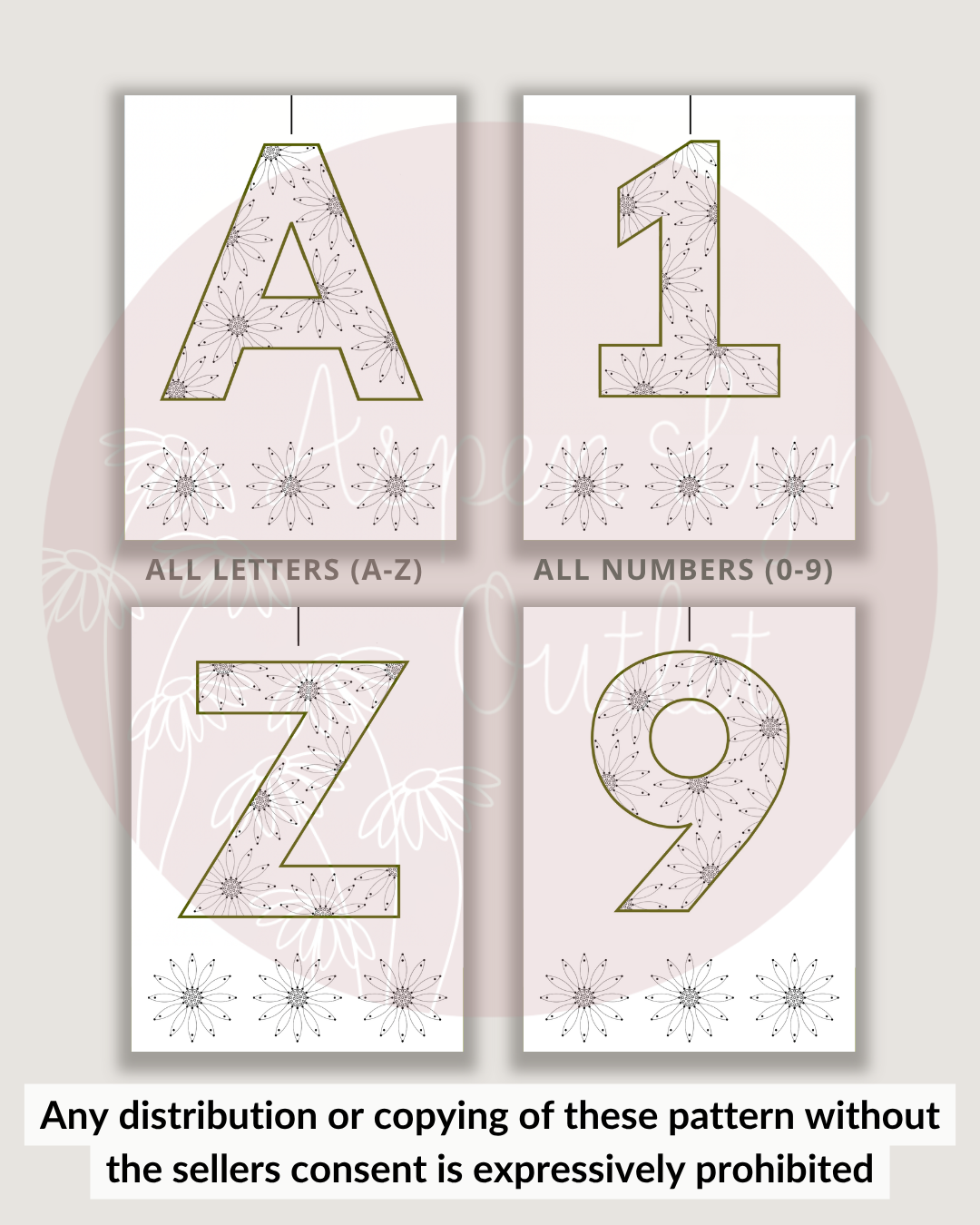 Sunflower & Daisy Letter/Number Embroidery Patterns (A-Z) & (1-9) Yarn Embroidery DIY Kit