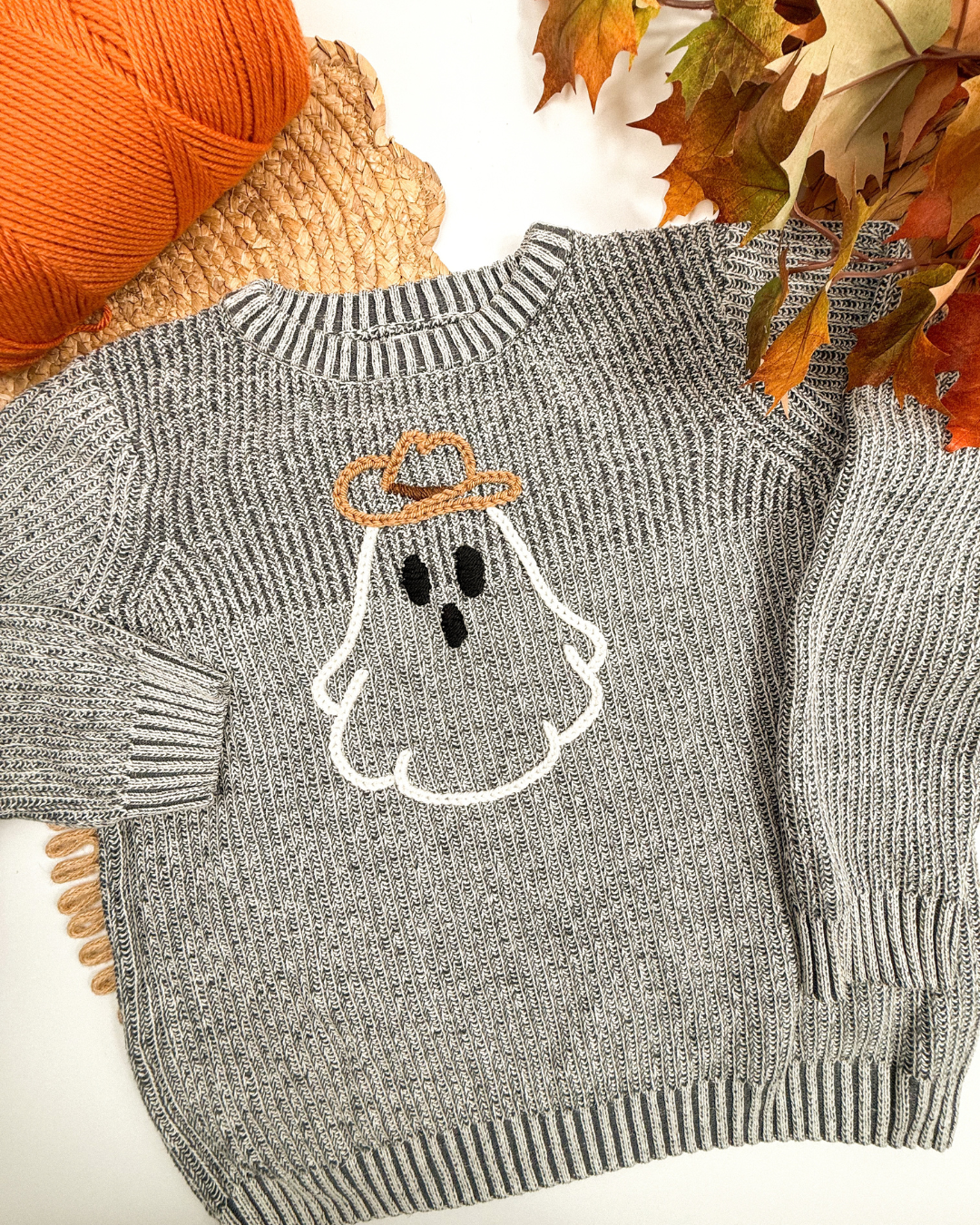 Cowboy Ghost Hand-Embroidered Sweater (Ready to Ship) | Size 8 Medium Boys