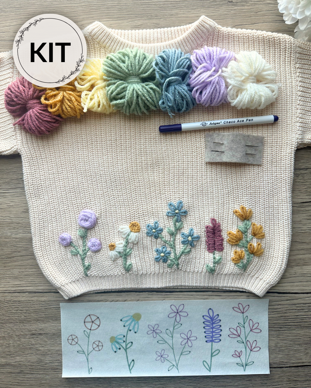 Wildflower Sweater Yarn Embroidery Kit | Aspen Lyn Outlet