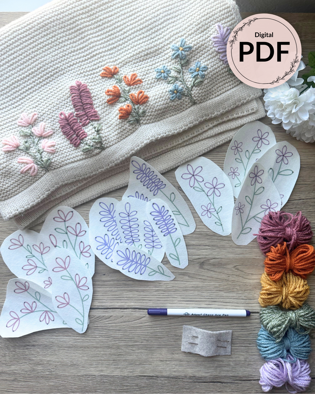 Wildflower Blanket, Sweater, and Floral Embroidery Patterns