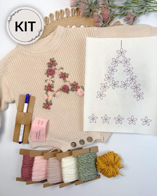 Floral Letter Embroidery DIY Kit (A-Z) & (0-9)