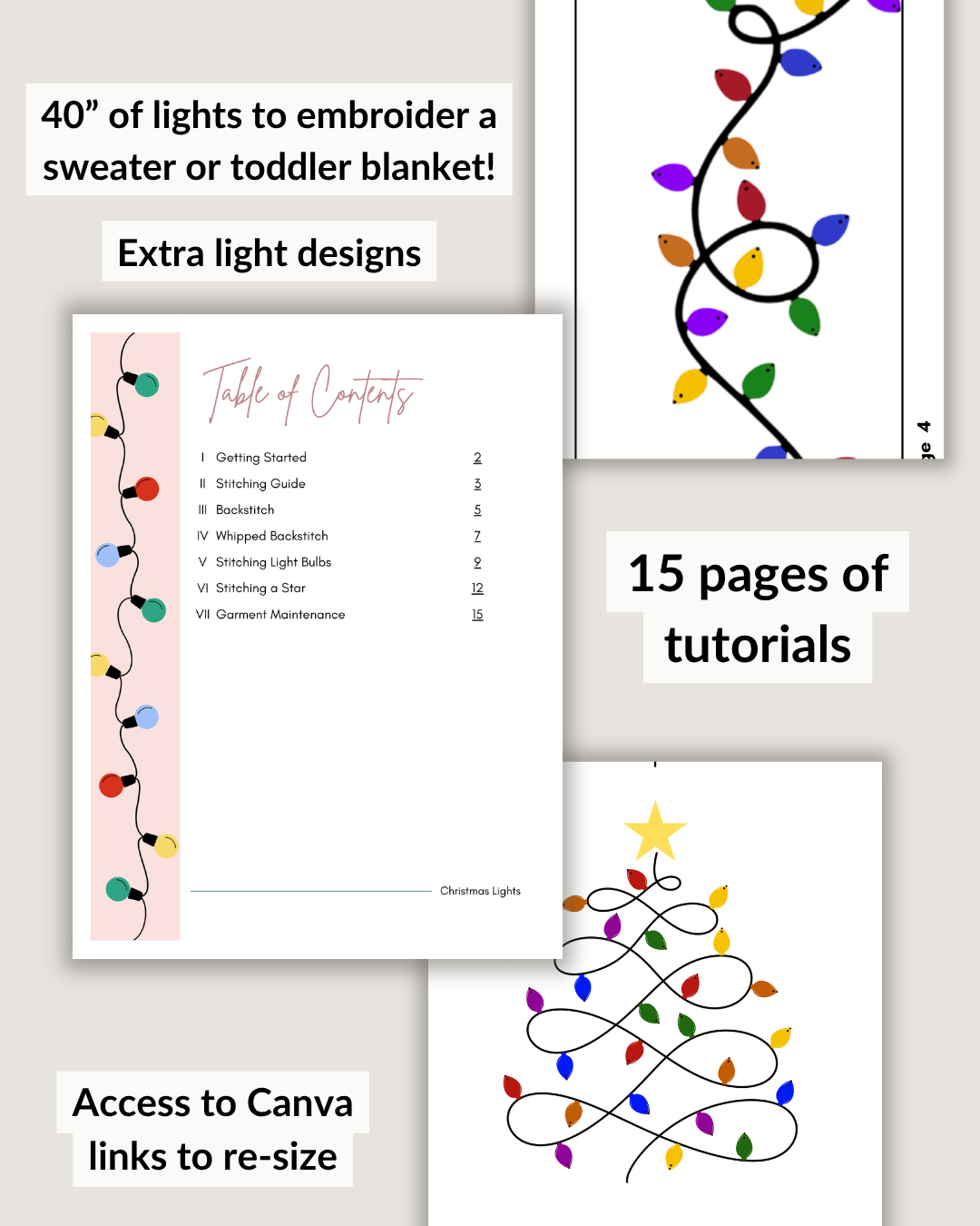 Christmas Light Embroidery Patterns (Digital Download)