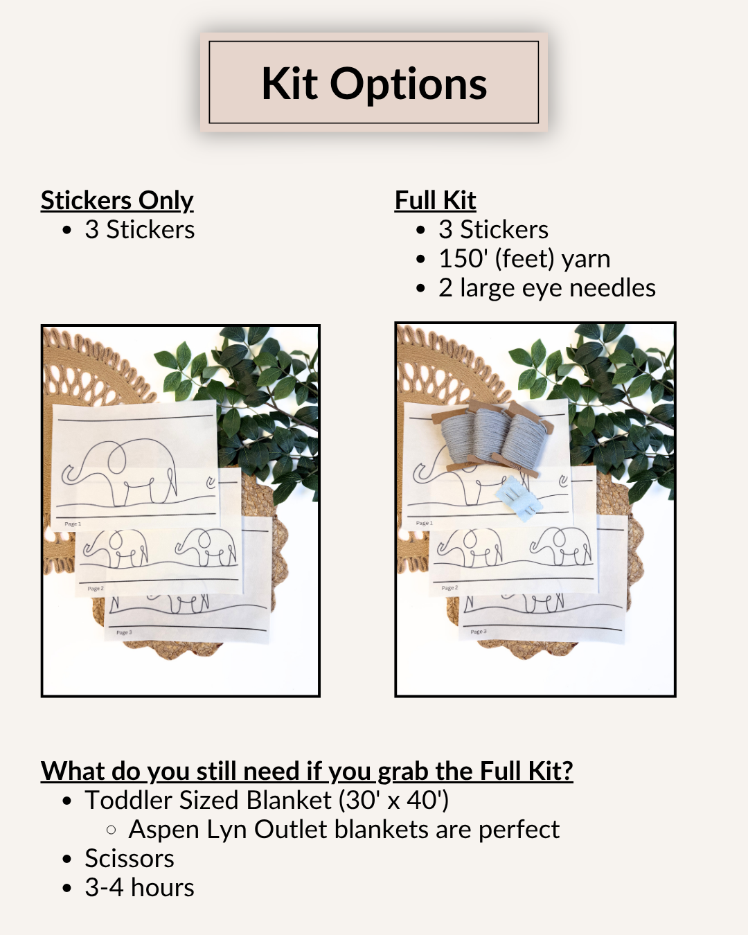 Elephant Line Drawings DIY Kit - Blanket