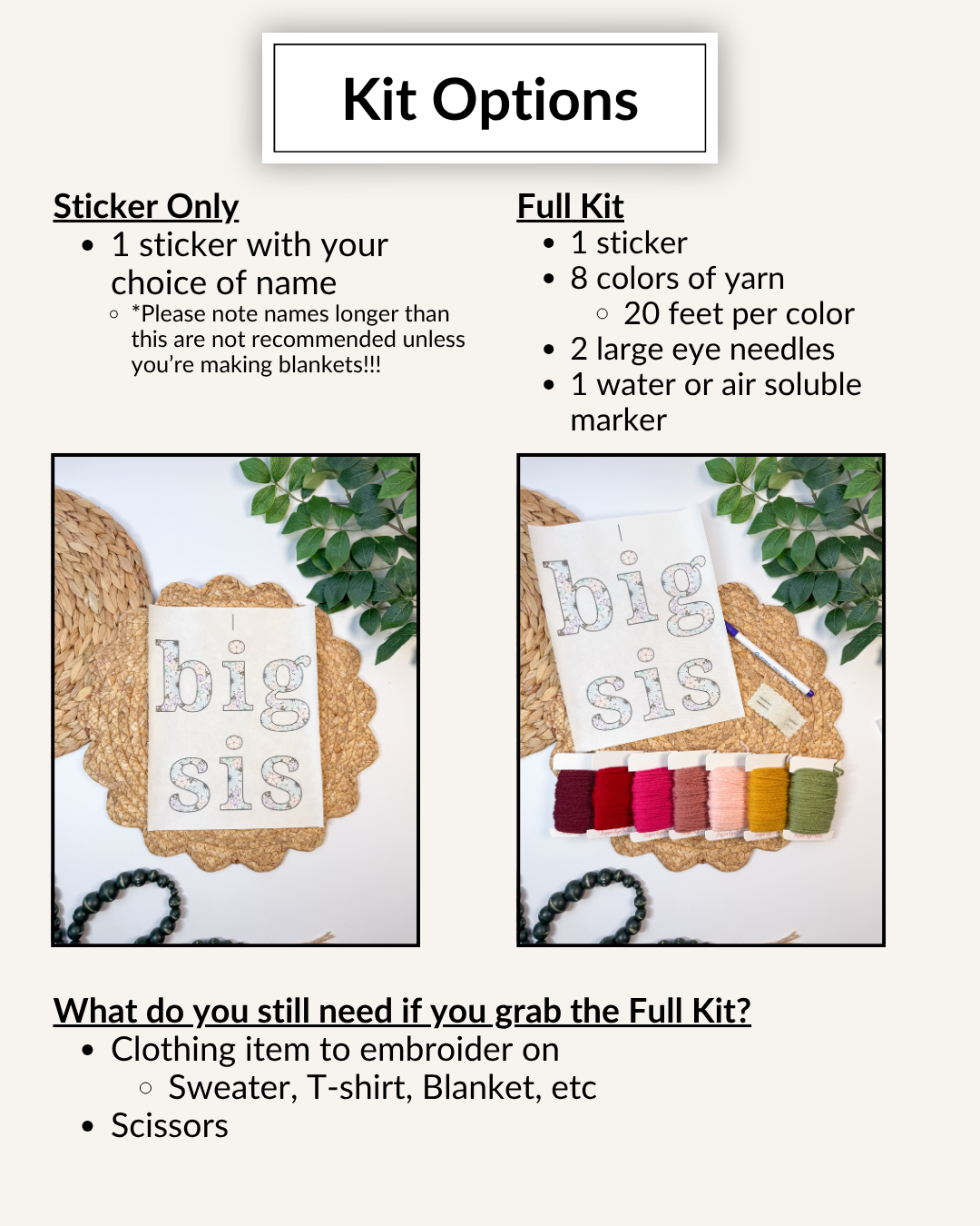Big Sis Wildflower Letter Yarn Embroidery DIY Kit