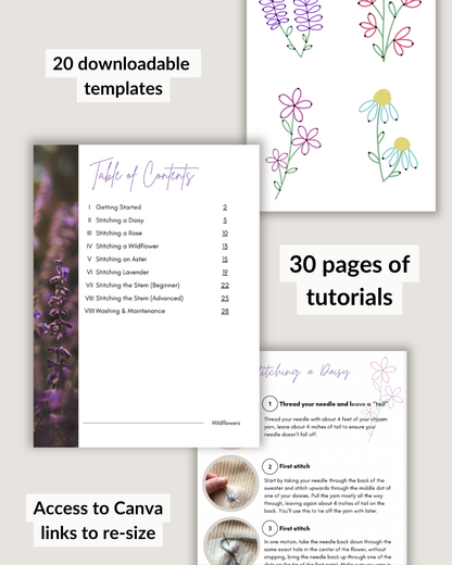Wildflower Blanket, Sweater, and Floral Embroidery Patterns (Digital Download)