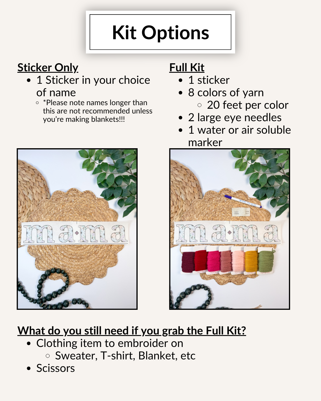 Wildflower Alphabet Yarn Embroidery DIY Kit - Mama, Nana, Any Name!