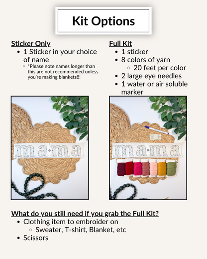 Wildflower Alphabet Yarn Embroidery DIY Kit - Mama, Nana, Any Name!