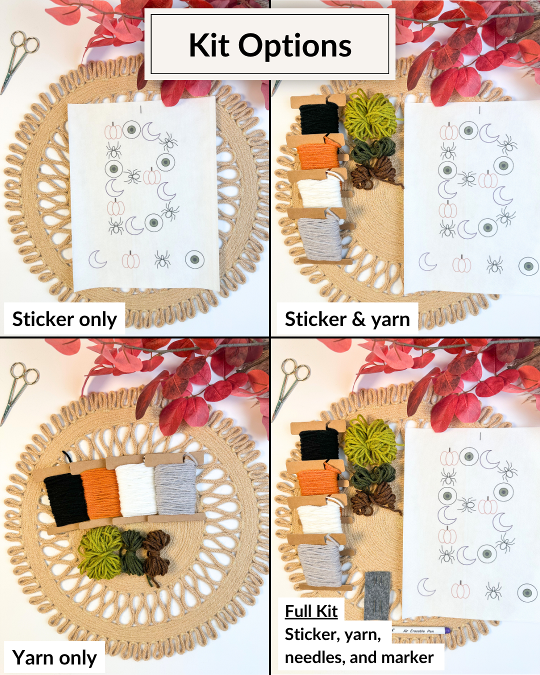 Kit de broderie DIY Lettres et Chiffres Halloween Effrayant (A-Z) & (0-9)