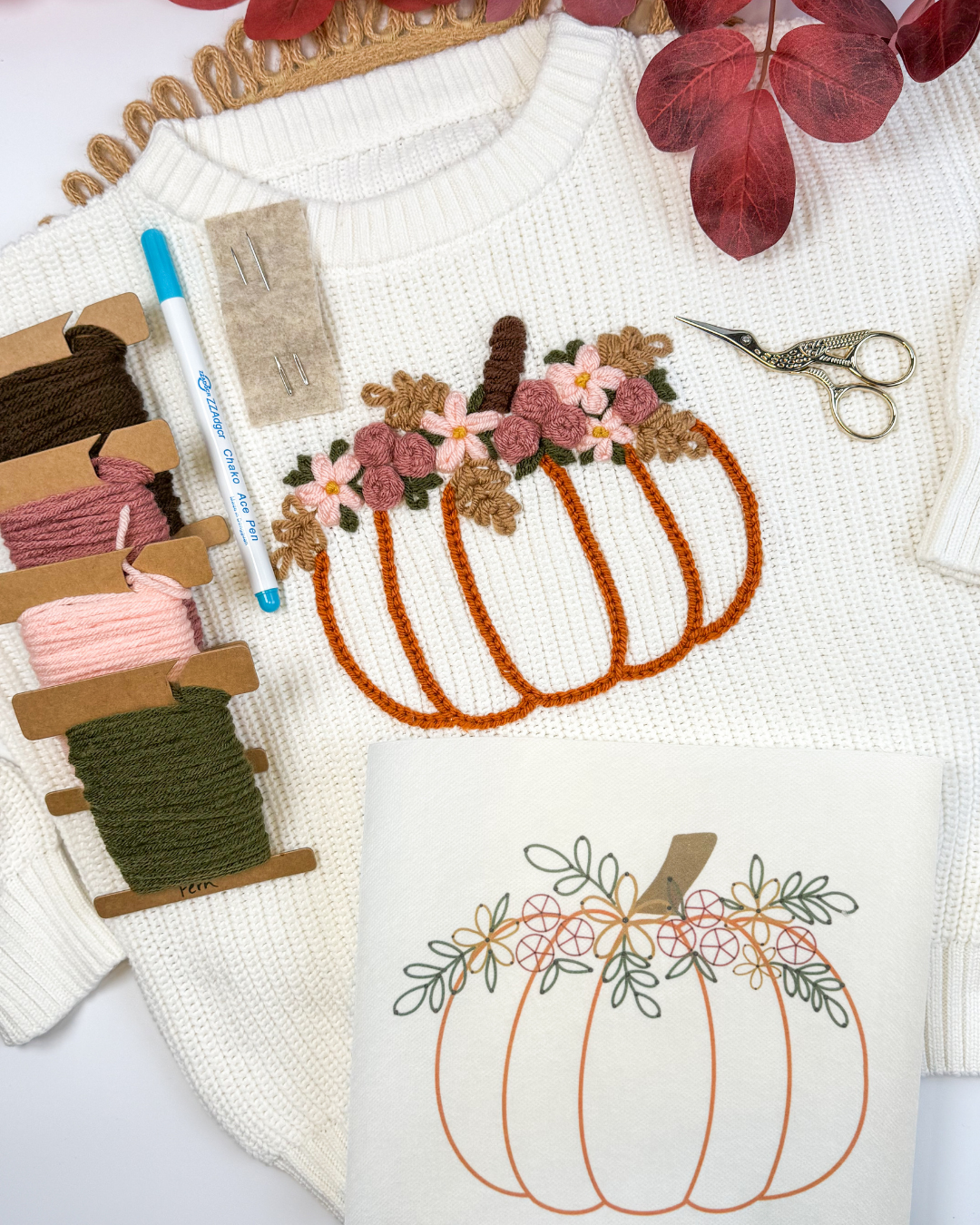 Patrons de broderie de citrouilles d'automne (Téléchargement numérique)