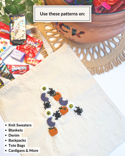 Kit de broderie DIY Lettres et Chiffres Halloween Effrayant (A-Z) & (0-9)