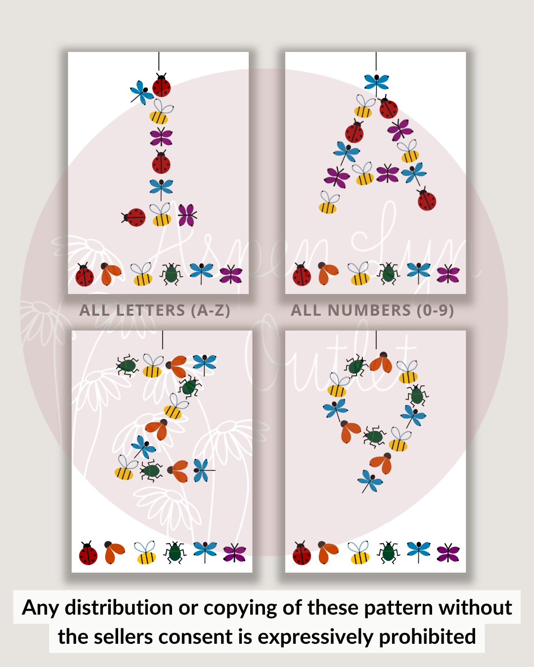 Bug Letter Embroidery Patterns (A-Z) & (0-9) (Digital Download)