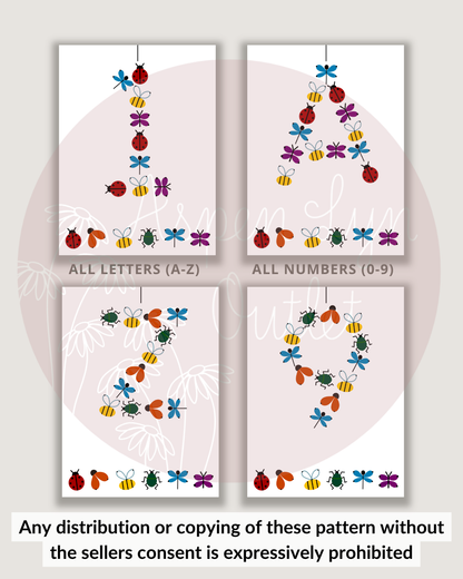 Bug Letter Embroidery Patterns (A-Z) & (0-9) (Digital Download)