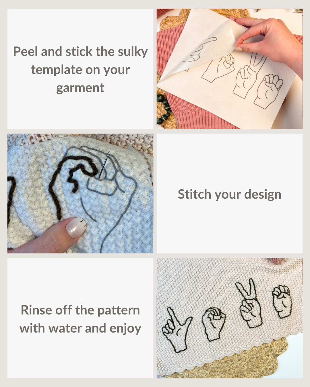 ASL Hand Love, XOXO, Hearts Yarn Embroidery DIY Kit