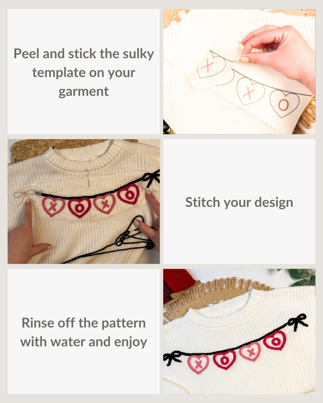 Valentines Day Banners and Words Yarn Embroidery DIY Kit