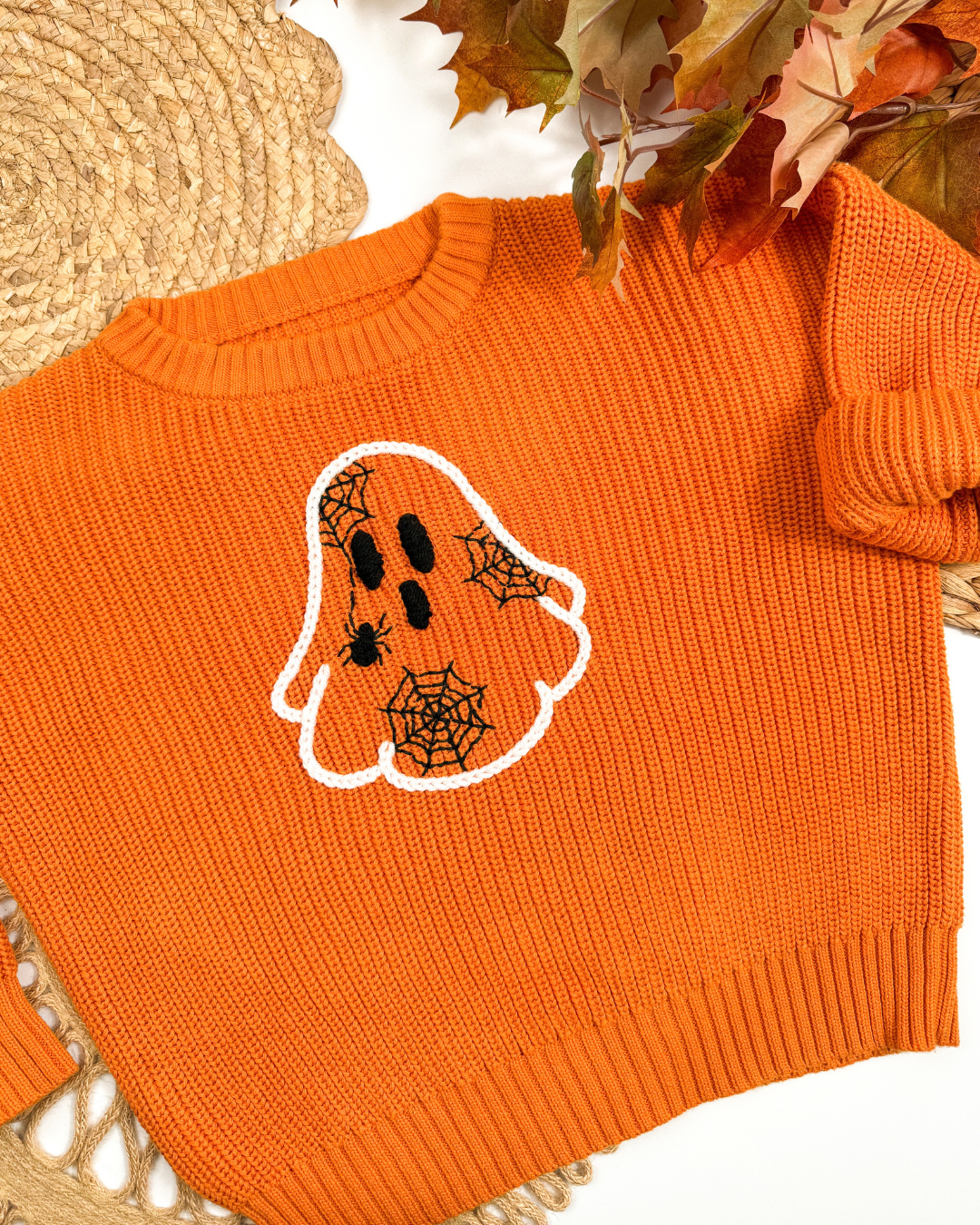 Spiderweb Ghost Hand-Embroidered Sweater (Ready to Ship) | Size 5T