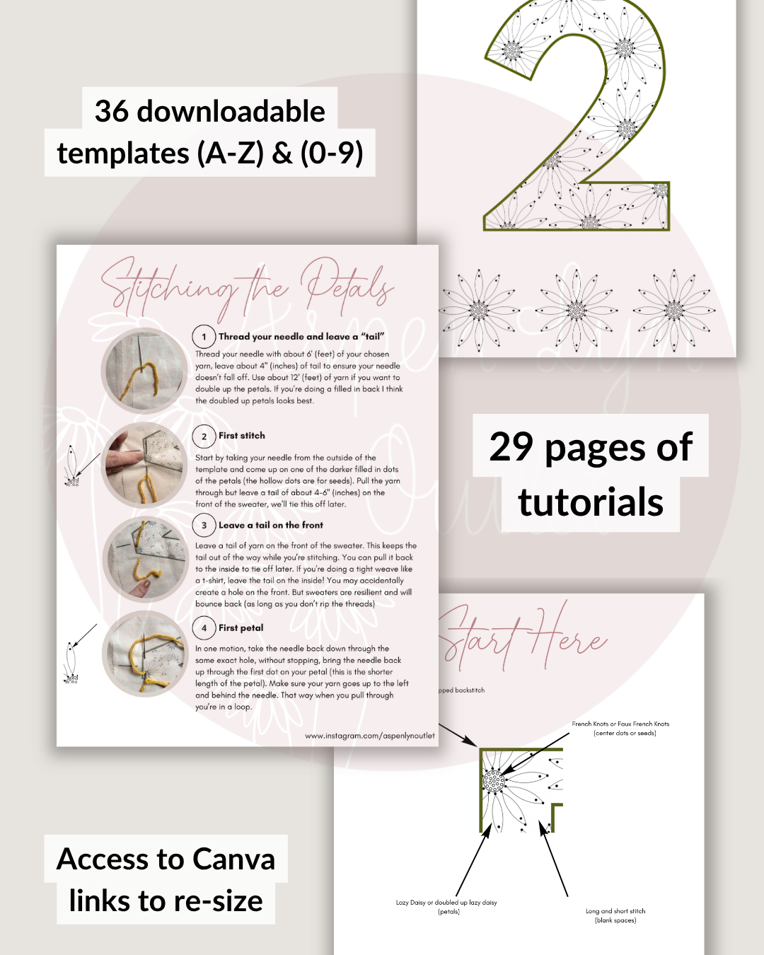 Sunflower & Daisy Letter/Number Embroidery Patterns (A-Z) & (1-9) (Digital Download)