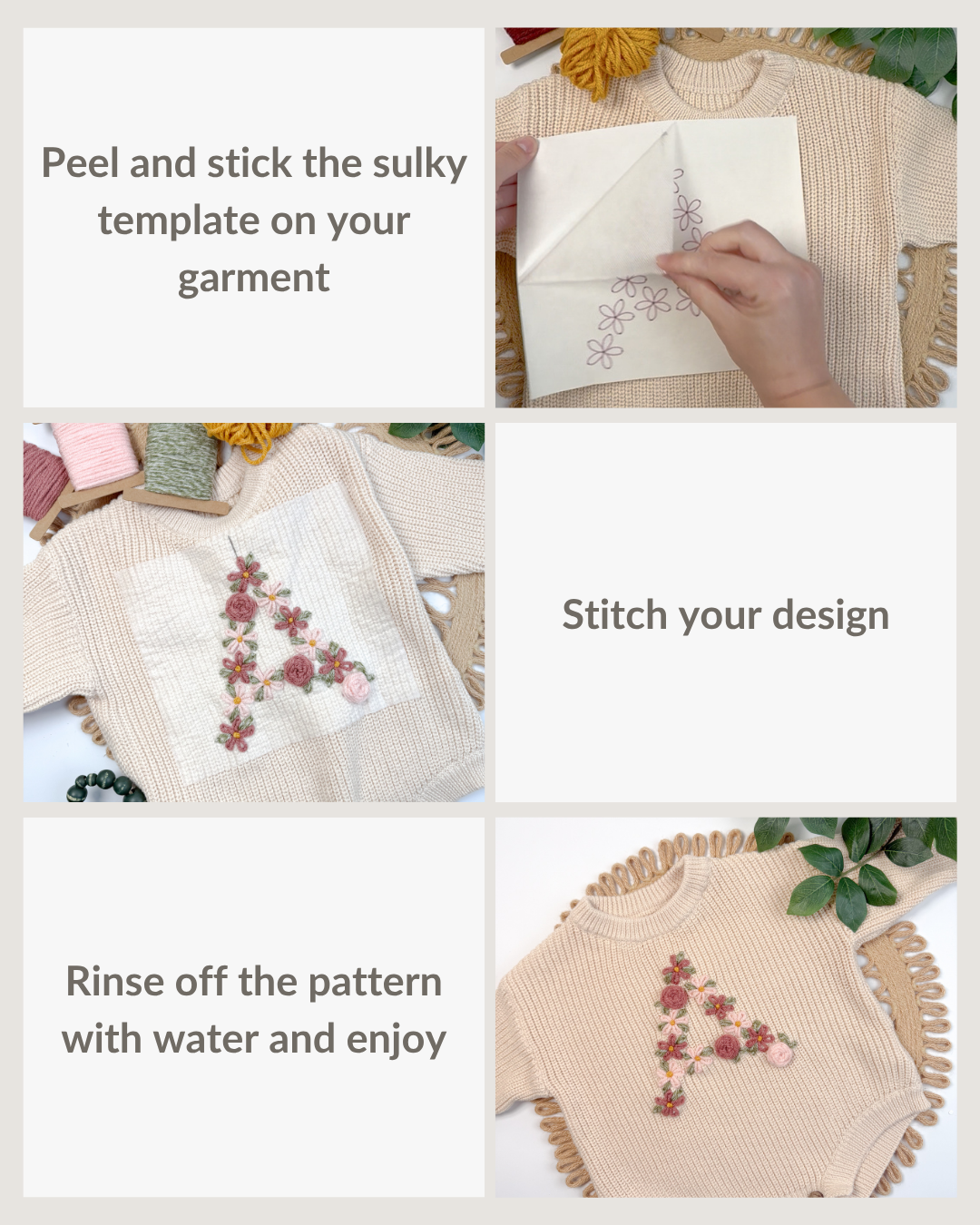 Motifs de broderie de lettres florales (A-Z) et (0-9) (Téléchargement numérique)