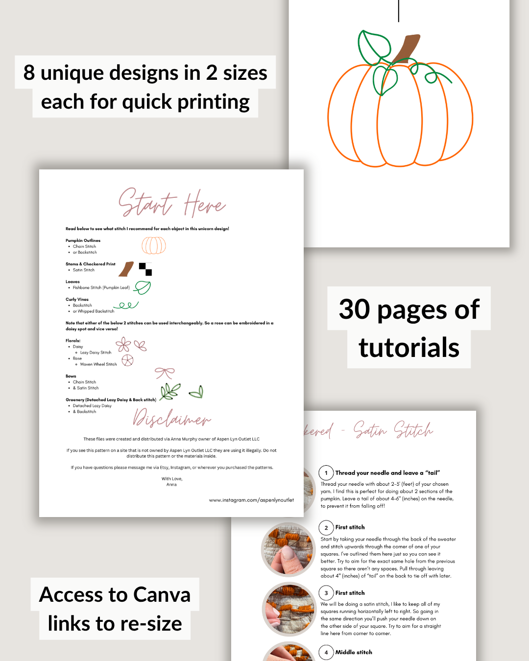 Patrons de broderie de citrouilles d'automne (Téléchargement numérique)