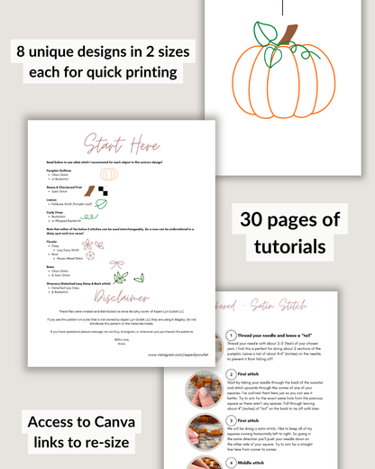 Patrons de broderie de citrouilles d'automne (Téléchargement numérique)