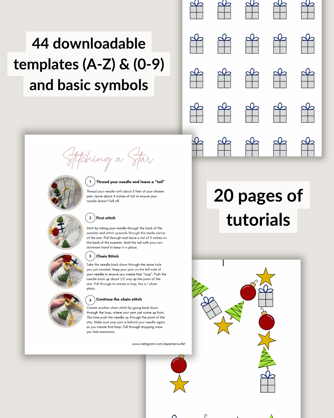 Christmas Alphabet and Number Embroidery Patterns (Digital Download)