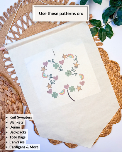 Motifs de broderie trèfle et shamrock pour la Saint-Patrick (téléchargement numérique)