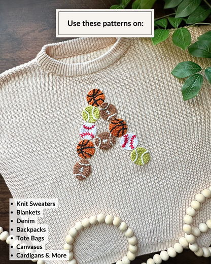 Sport Balls Letter Embroidery Patterns (A-Z) & (0-9) (Digital Download)
