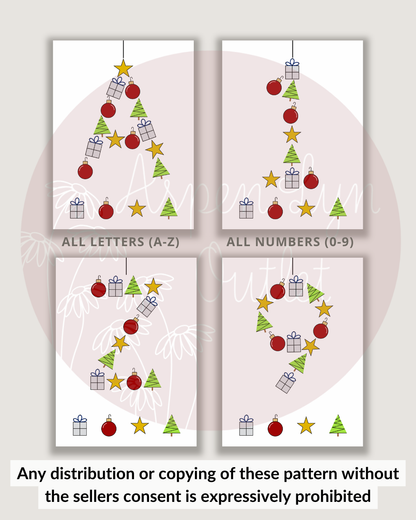 Motifs de broderie de l'alphabet et des chiffres de Noël (téléchargement numérique)