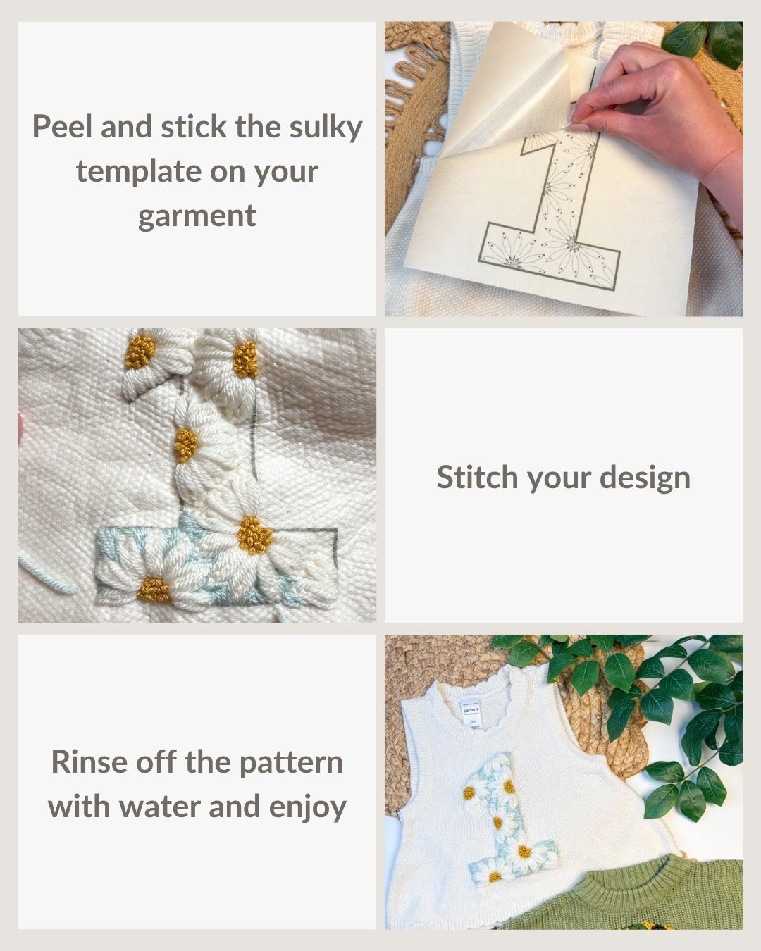 Sunflower & Daisy Letter/Number Embroidery Pattern Yarn Embroidery DIY Kit