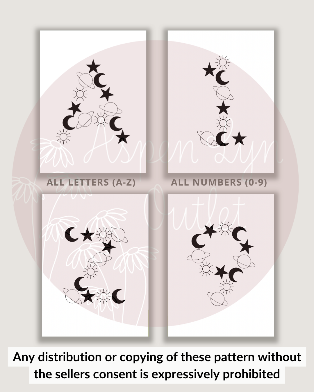 Galaxy Letter Embroidery Patterns (A-Z) & (0-9) (Digital Download)