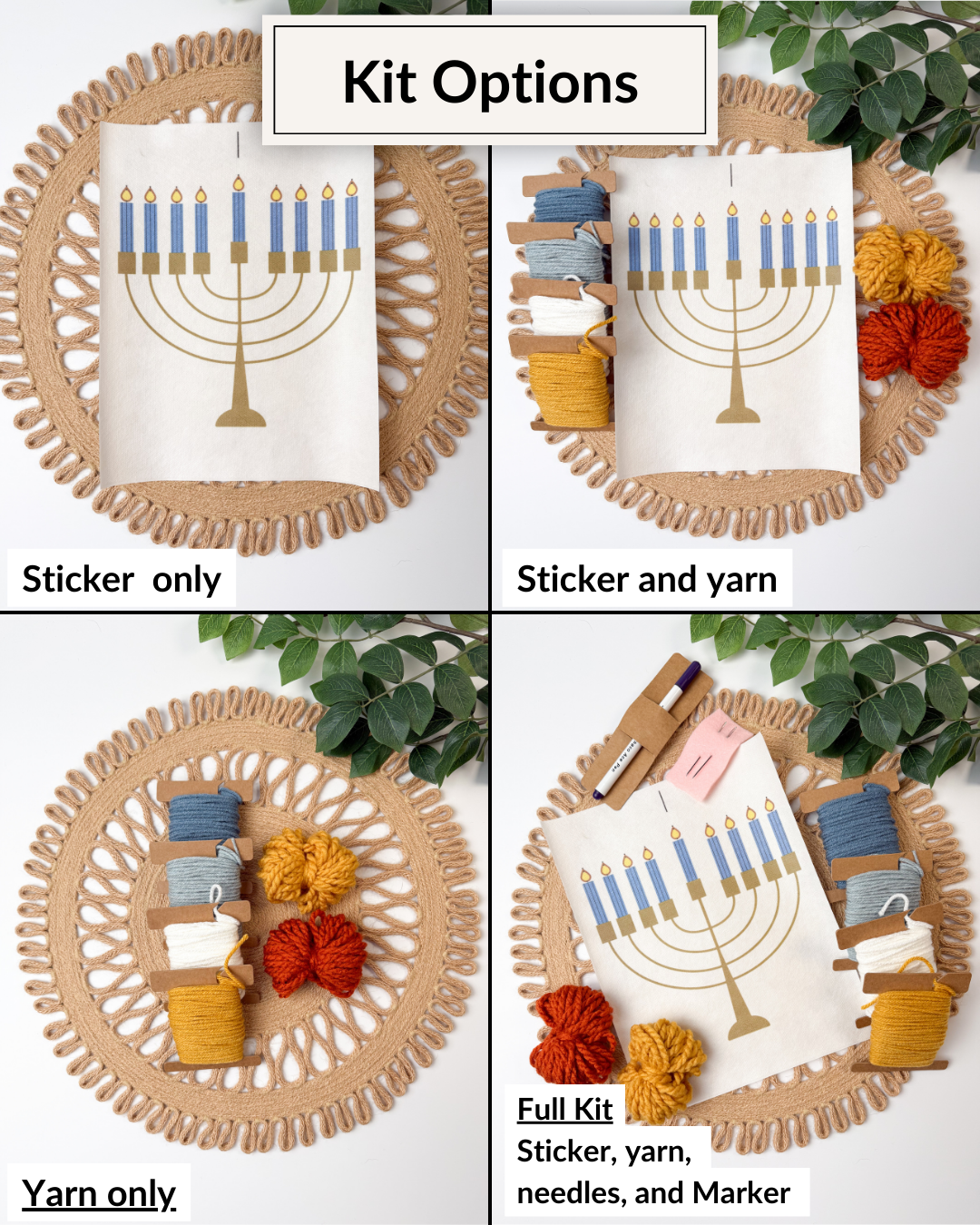 Hanukkah Menorah Yarn Embroidery DIY Kit