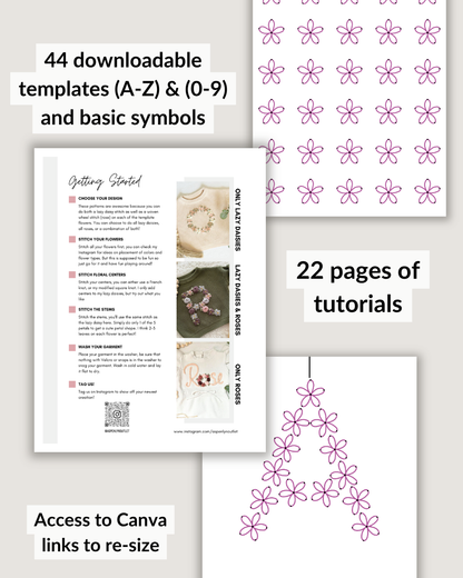 Motifs de broderie de lettres florales (A-Z) et (0-9) (Téléchargement numérique)