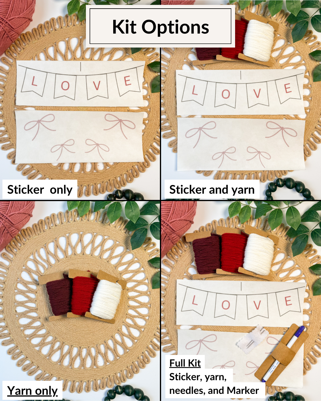 Valentines Day Banners and Words Yarn Embroidery DIY Kit