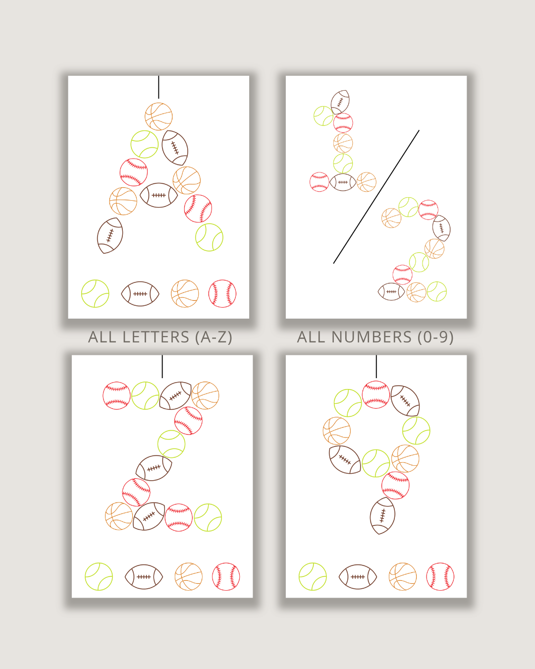 Sport Balls Letter Embroidery Patterns (A-Z) & (0-9) (Digital Download)