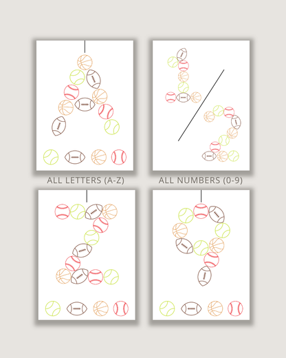 Sport Balls Letter Embroidery Patterns (A-Z) & (0-9) (Digital Download)