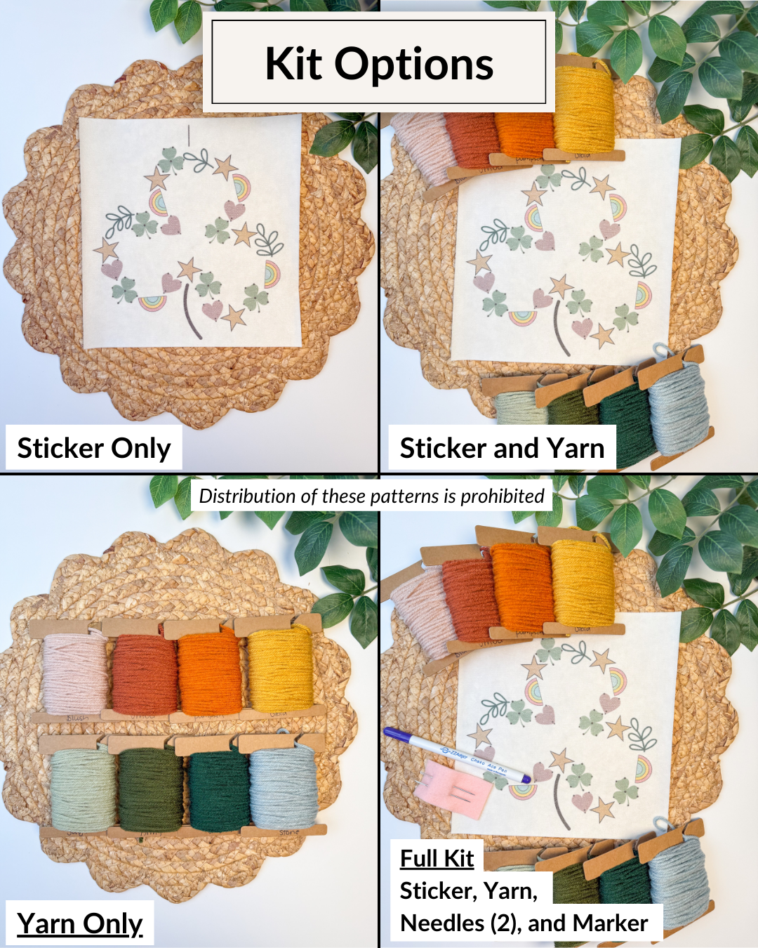 St Patricks' Day Shamrock and Clover Yarn Embroidery DIY Kit