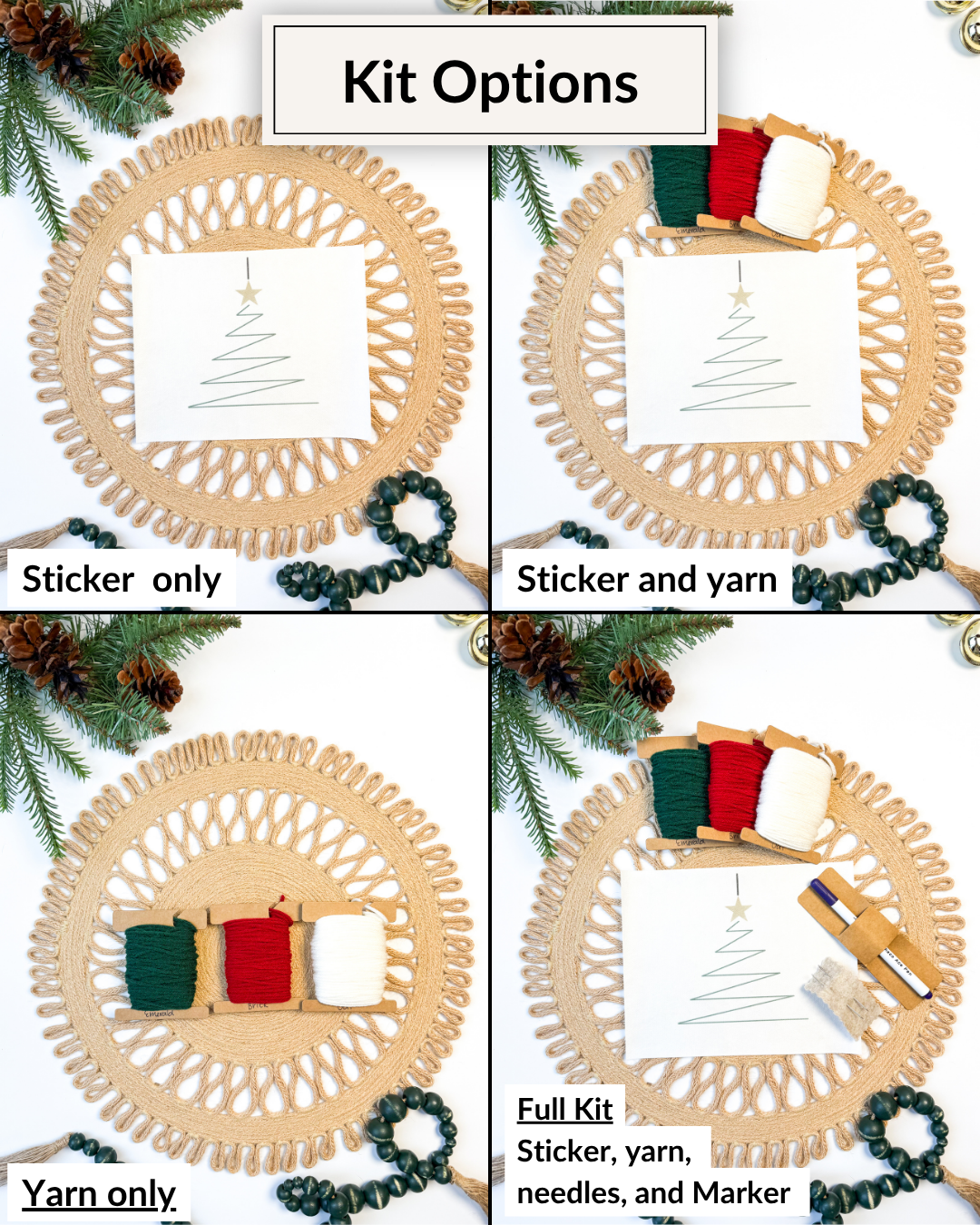 Christmas Tree Lines Yarn Embroidery DIY Kit
