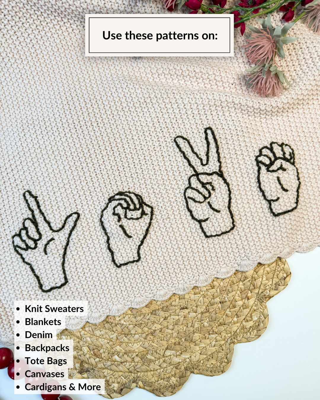ASL Hand Love, XOXO, Hearts Yarn Embroidery DIY Kit