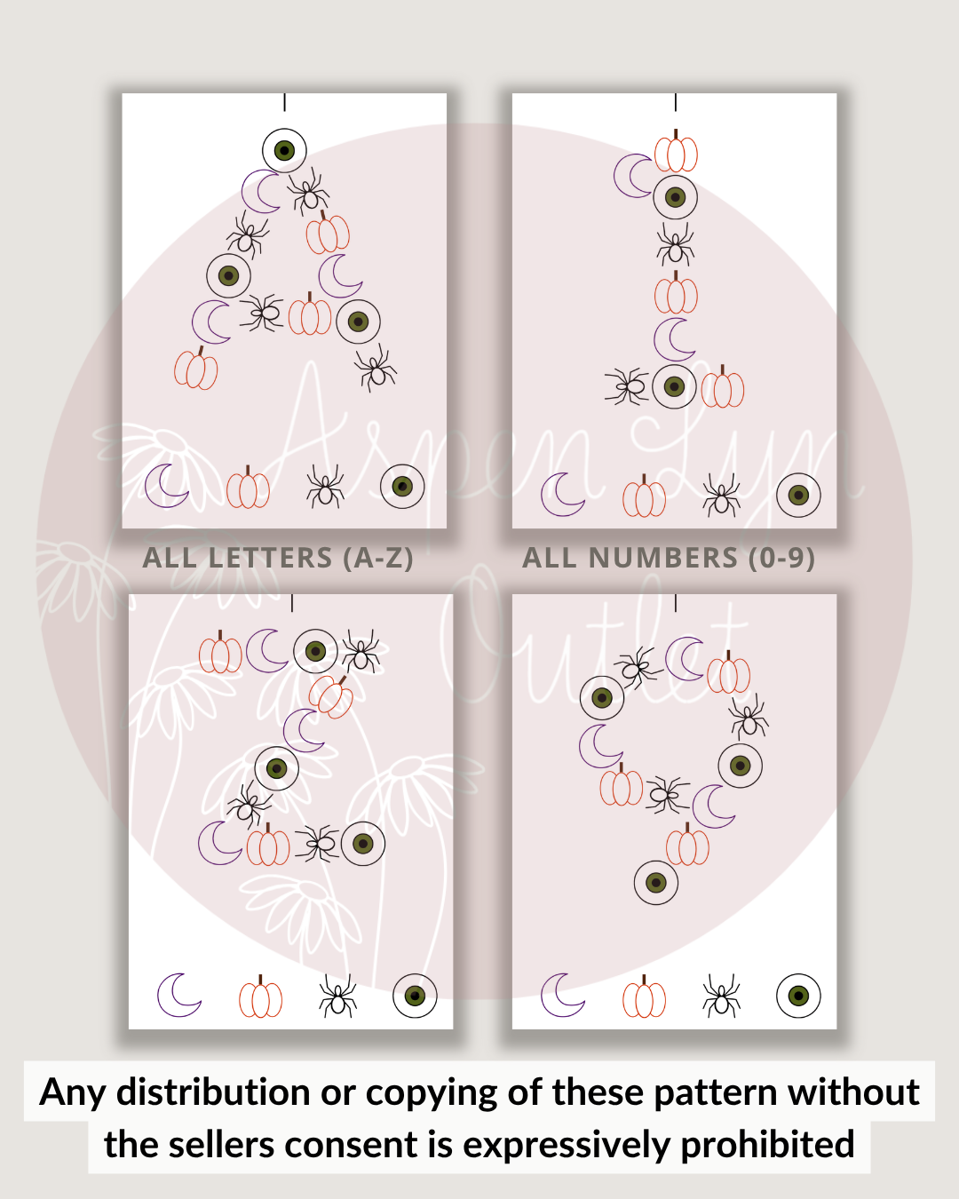 Kit de broderie DIY Lettres et Chiffres Halloween Effrayant (A-Z) & (0-9)