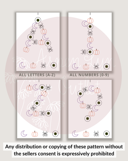 Kit de broderie DIY Lettres et Chiffres Halloween Effrayant (A-Z) & (0-9)