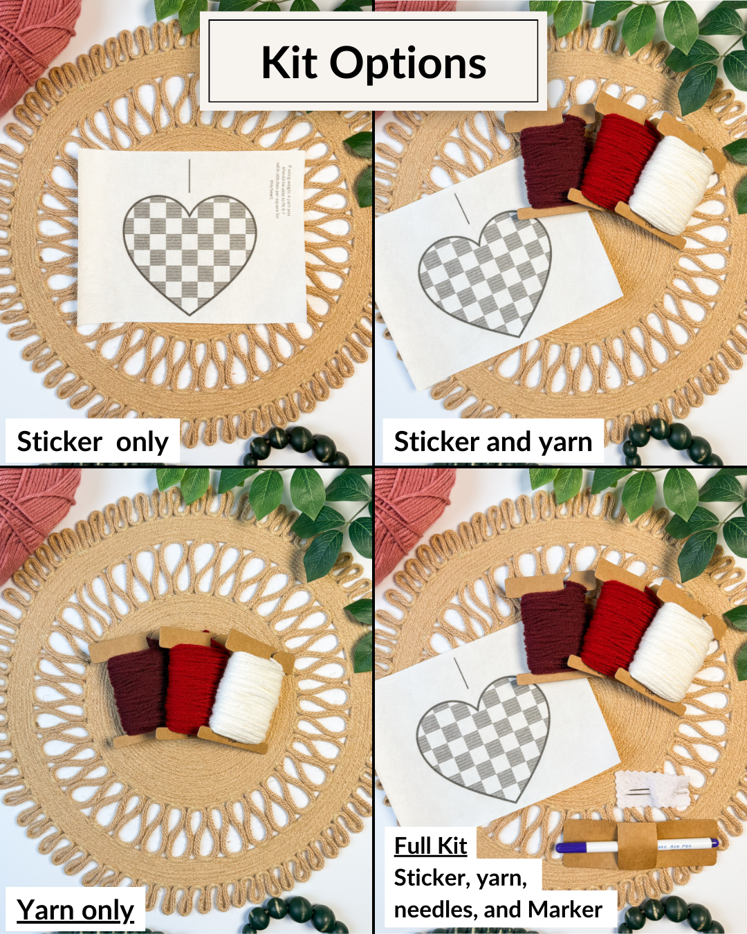 Checkered Hearts/Valentines Day Yarn Embroidery DIY Kit