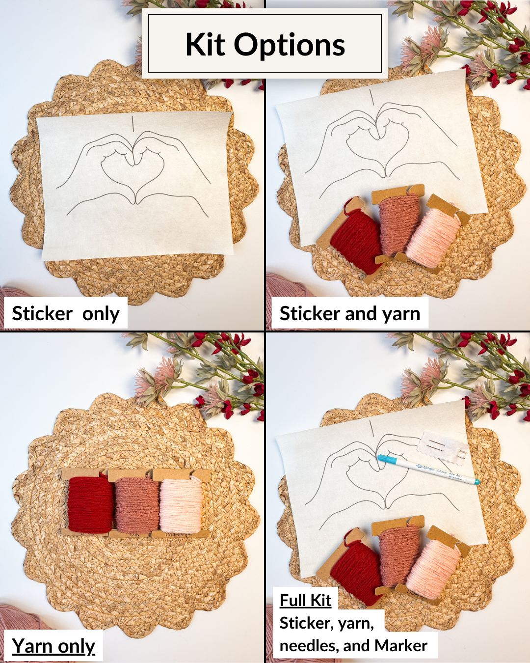 ASL Hand Love, XOXO, Hearts Yarn Embroidery DIY Kit