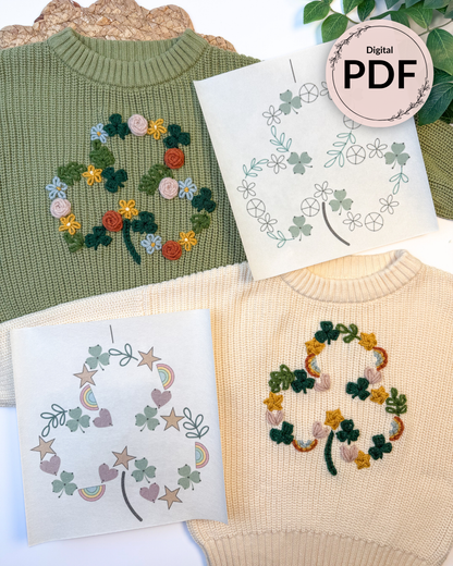 Motifs de broderie trèfle et shamrock pour la Saint-Patrick (téléchargement numérique)
