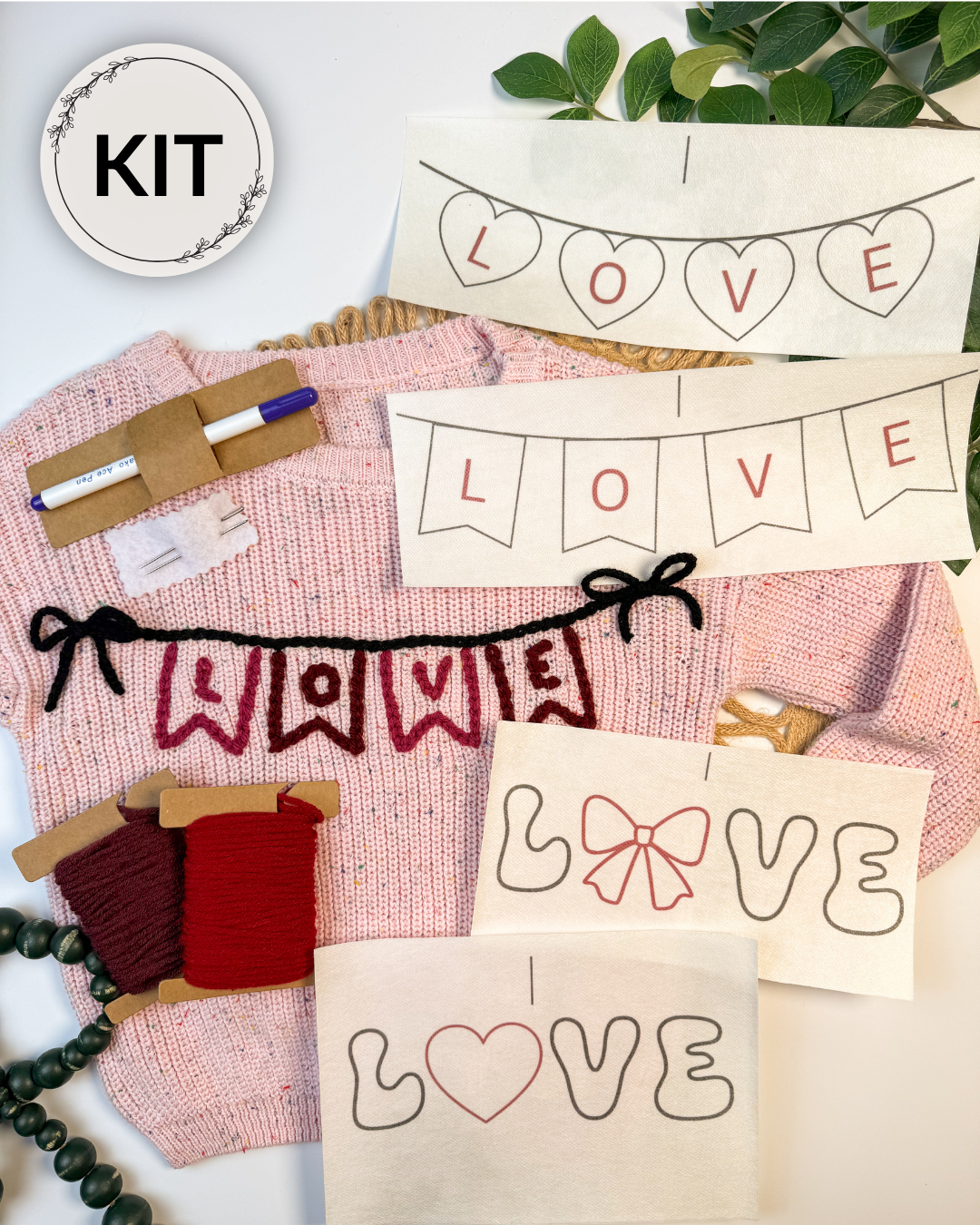 Valentines Day Banners and Words Yarn Embroidery DIY Kit