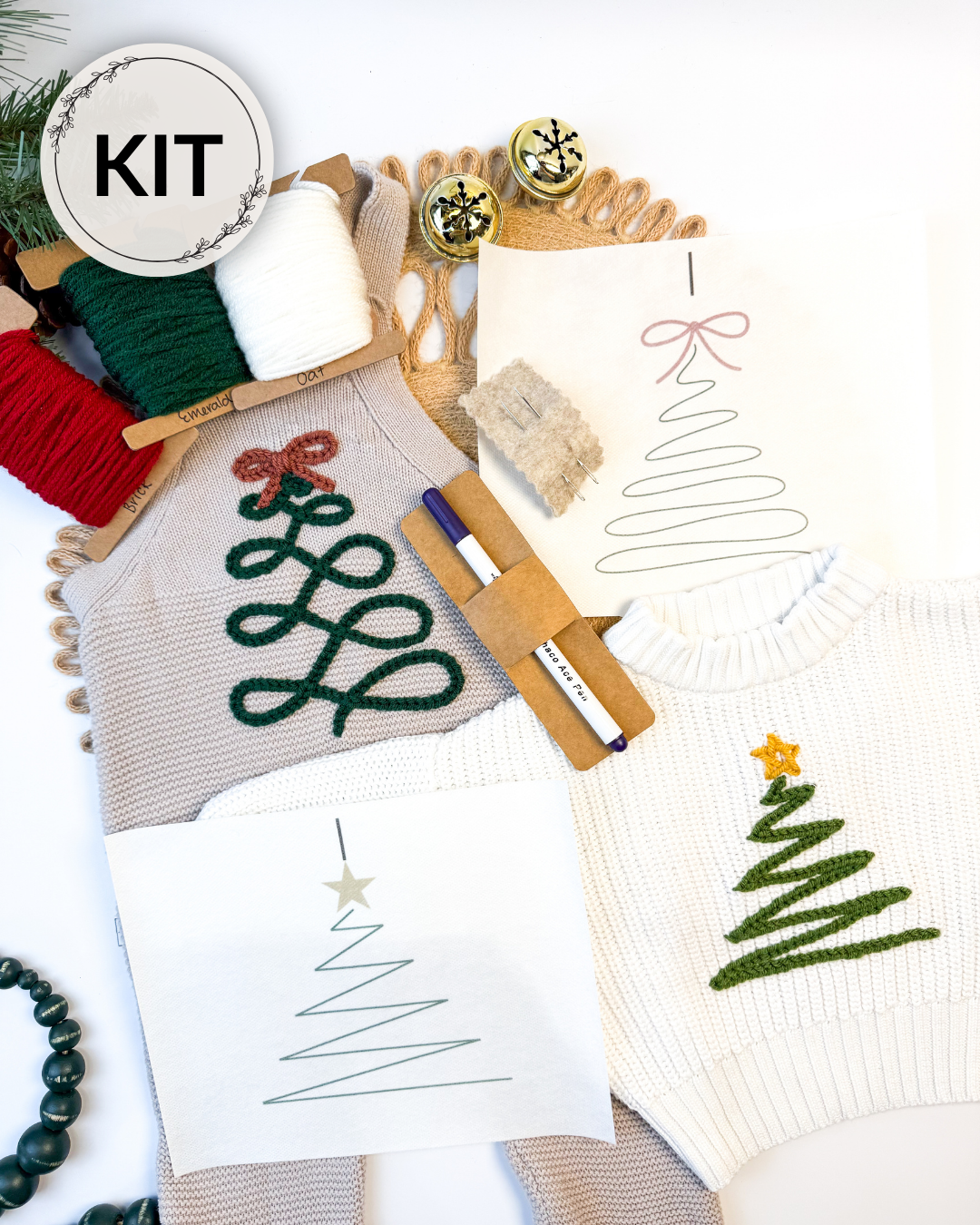 Christmas Tree Lines Yarn Embroidery DIY Kit