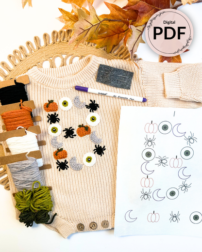 Spooky Halloween Letter Embroidery Patterns (A-Z) & (0-9) (Digital Download)