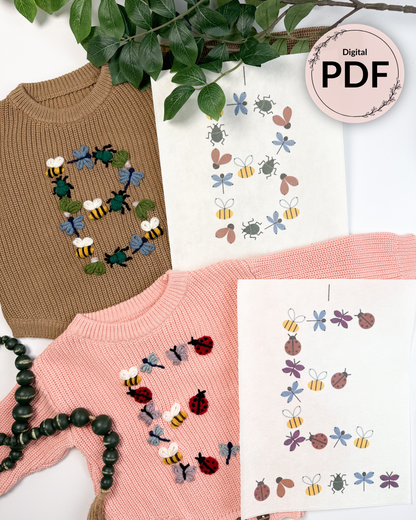 Bug Letter Embroidery Patterns (A-Z) & (0-9) (Digital Download)