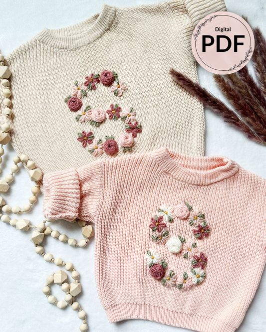 Floral Letter Embroidery Patterns (A-Z) & (0-9) (Digital Download)