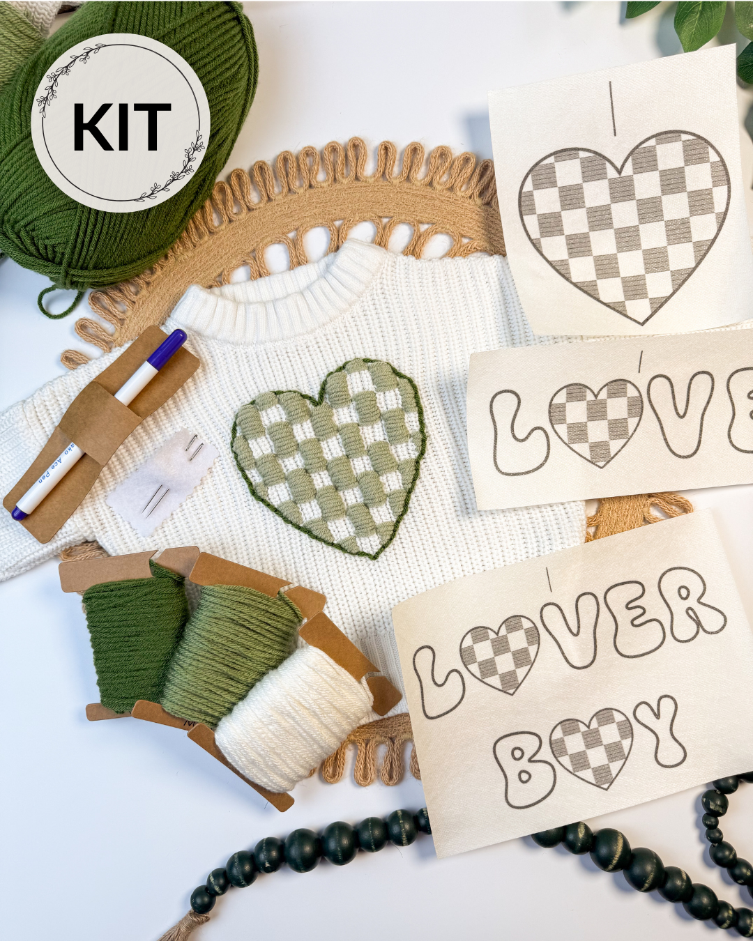 Checkered Hearts/Valentines Day Yarn Embroidery DIY Kit